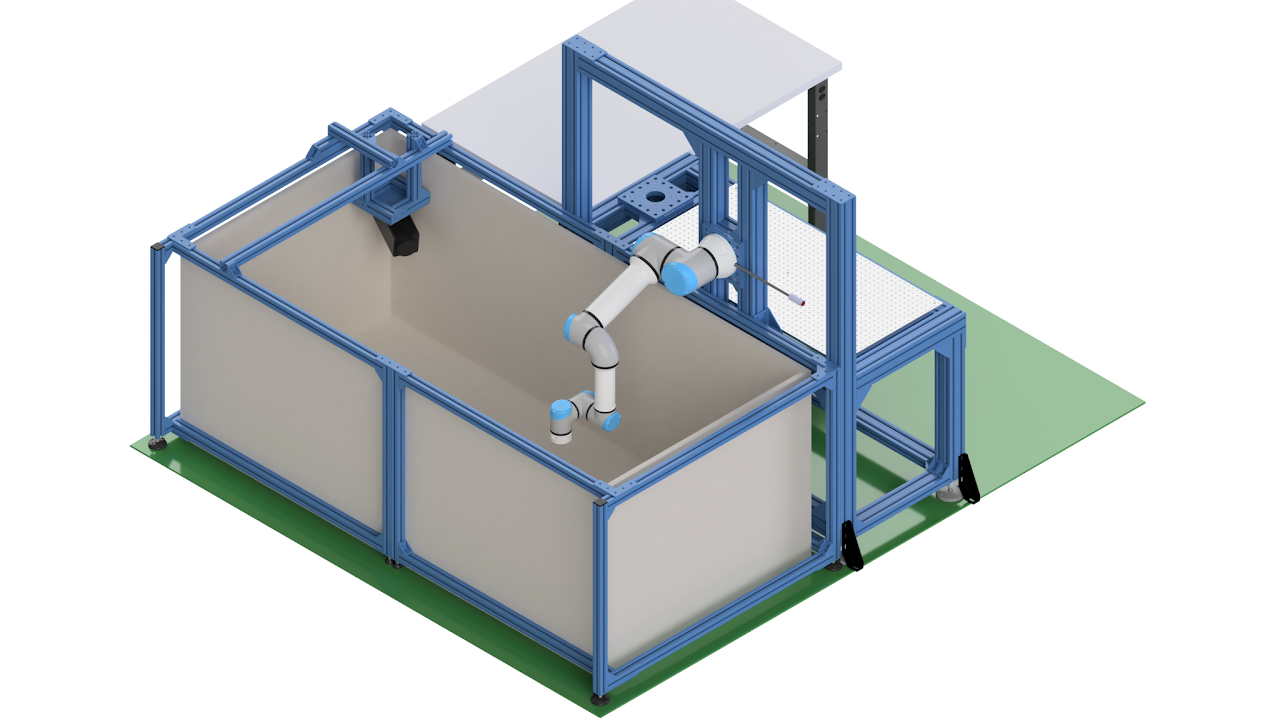 MOSoRo — Multimodal Ocean Soft Robot platform: test tank with a robotic arm